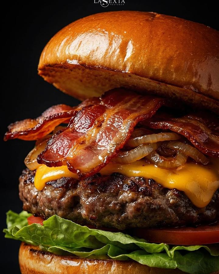 Hamburguesa con tocino y queso.